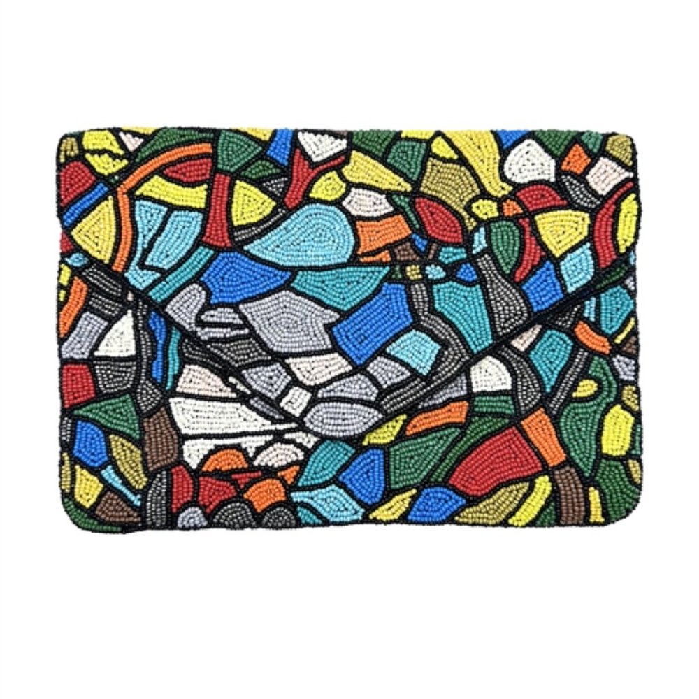 Stained Glass Window Glass Seed Beaded Colorful Crossbody Clutch Handbag NEW - Picture 2 of 4